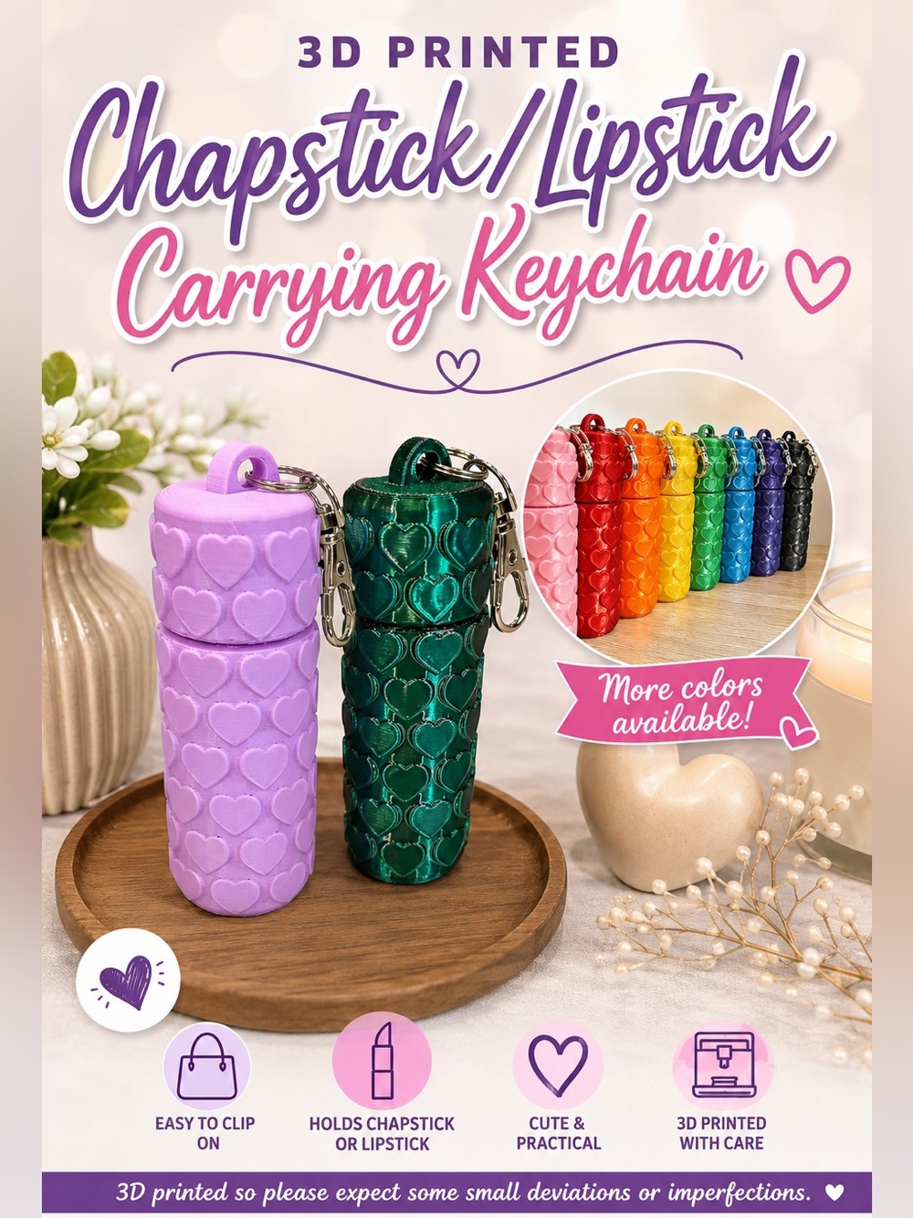3d Printed Chapstick or Lipstick Holder Keychain